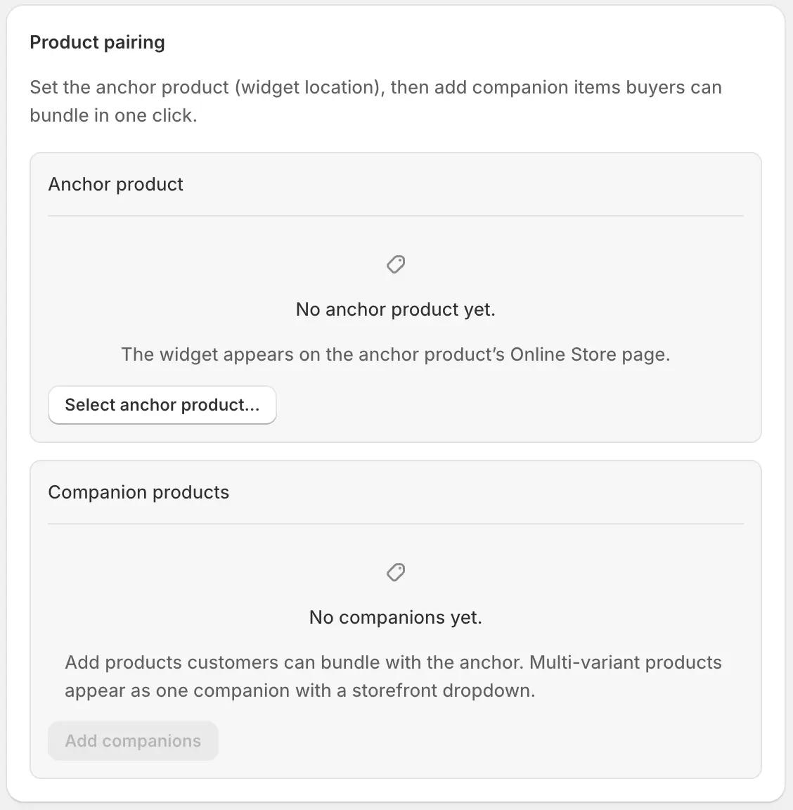 FBT Product pairing with an Anchor product and a list of companion products, including variant pickers.